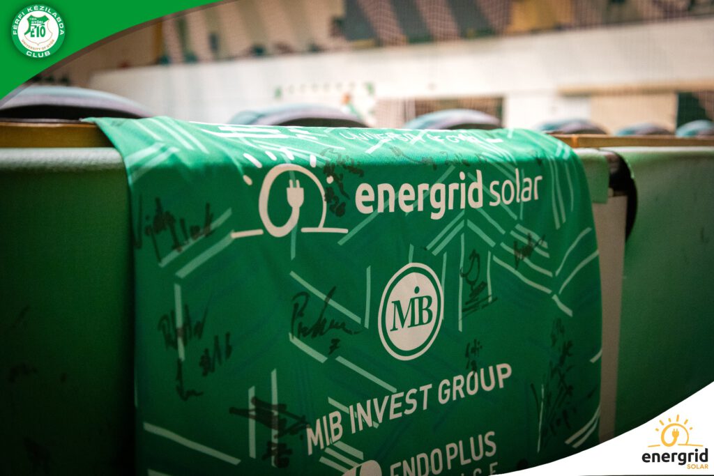 Energrid logó az ETO University kézilabda-mezén